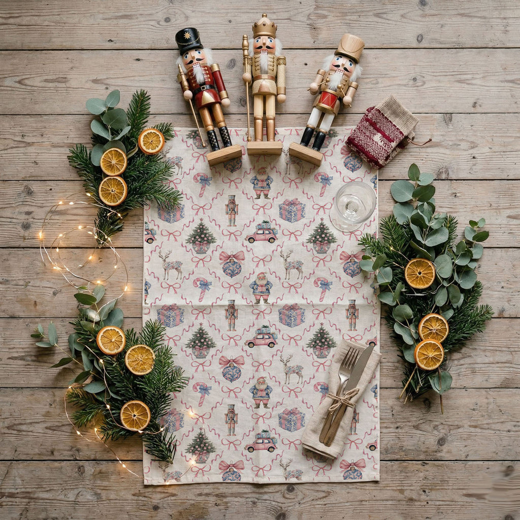 Pink & Blue Chinoiserie Christmas Kitchen Towel