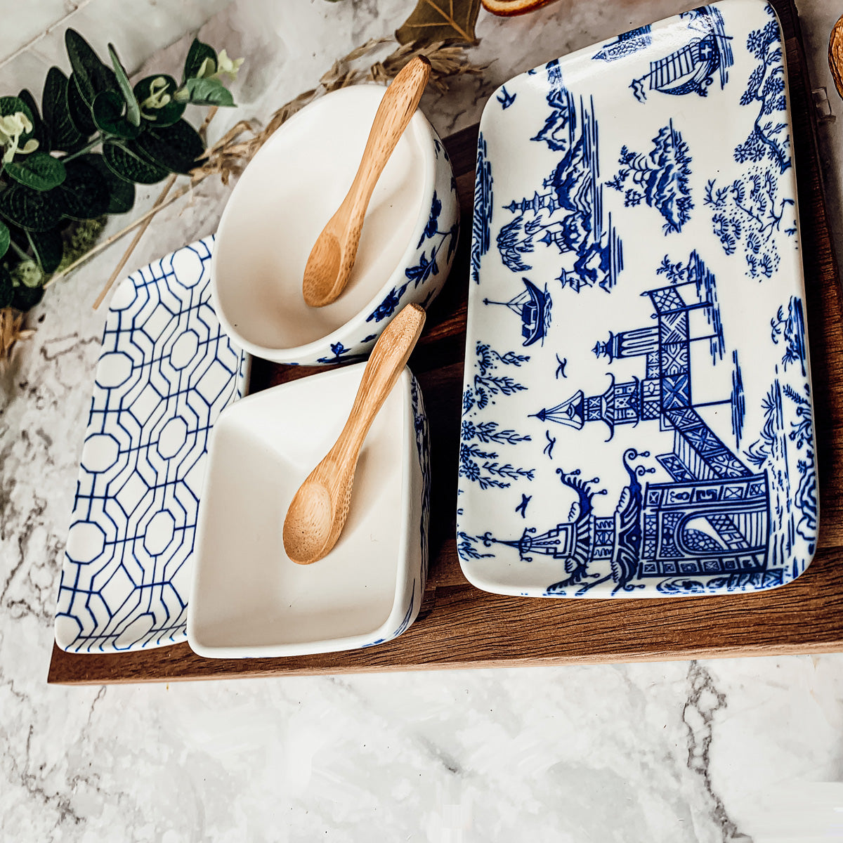 Blue & White Chinoiserie Tapas Set — 7 Piece