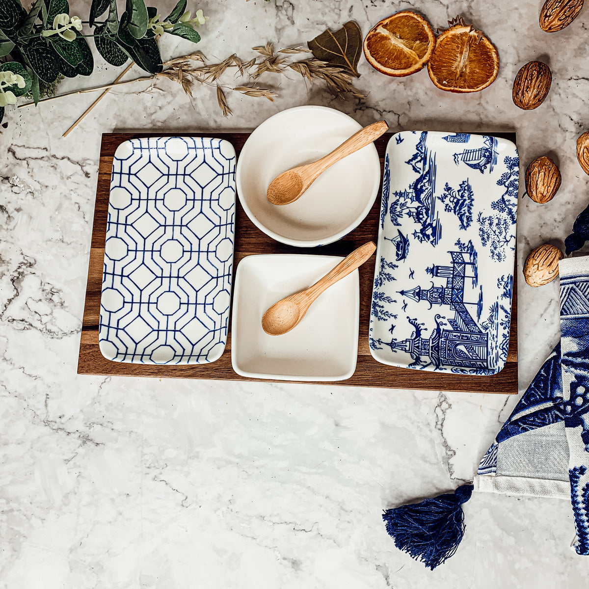 Blue & White Chinoiserie Tapas Set — 7 Piece