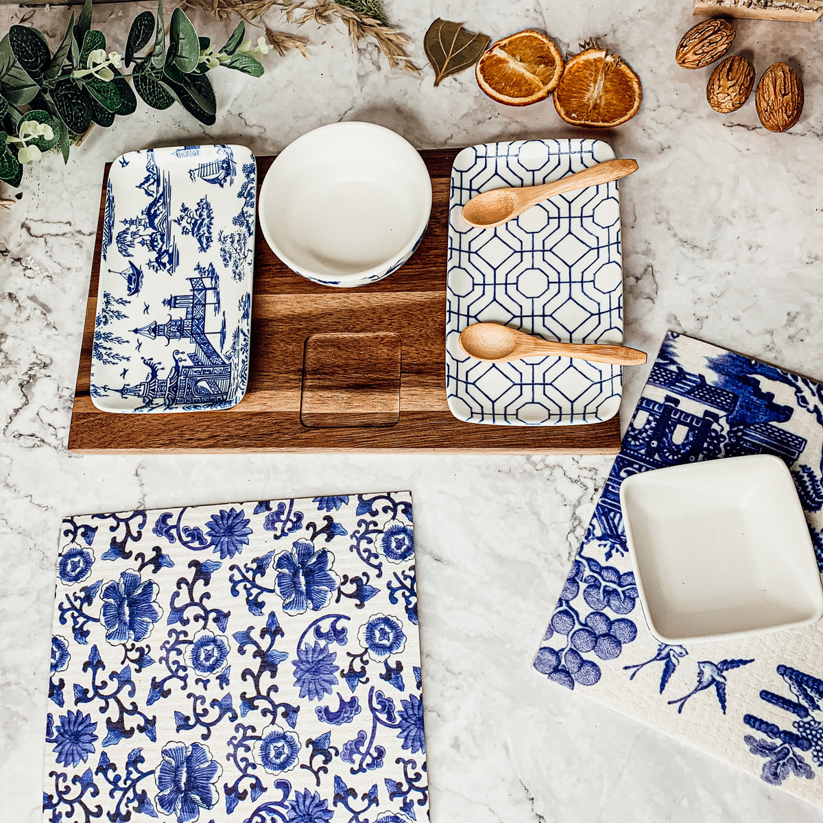 Blue & White Chinoiserie Tapas Set — 7 Piece
