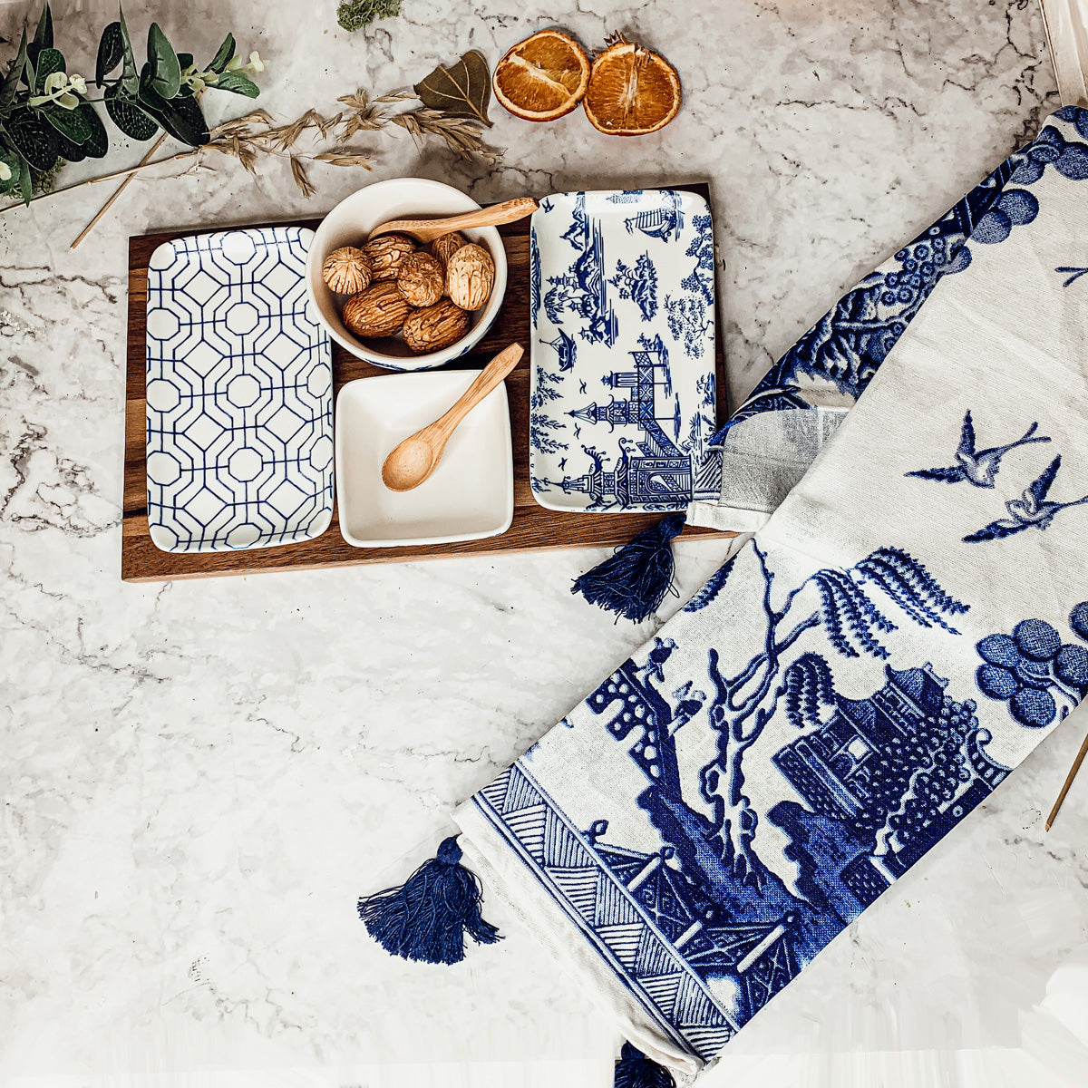 Blue & White Chinoiserie Tapas Set — 7 Piece