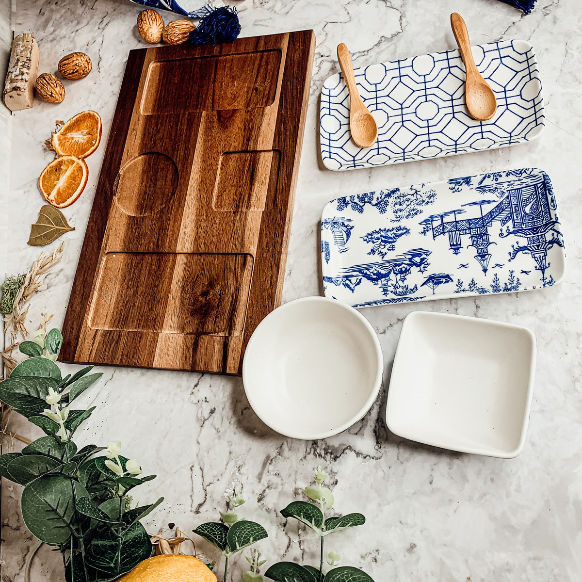 Blue & White Chinoiserie Tapas Set — 7 Piece