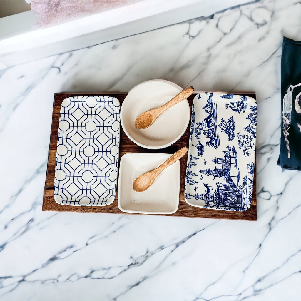 Blue & White Chinoiserie Tapas Set — 7 Piece