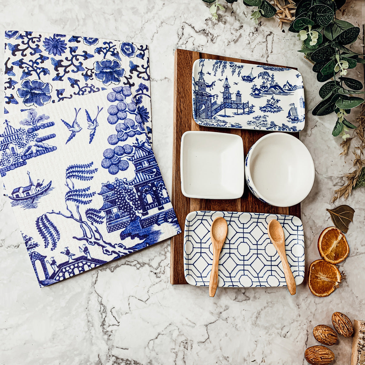 Blue & White Chinoiserie Tapas Set — 7 Piece