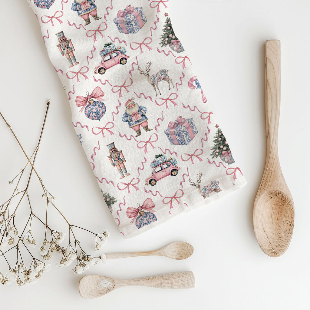 Pink & Blue Chinoiserie Christmas Kitchen Towel