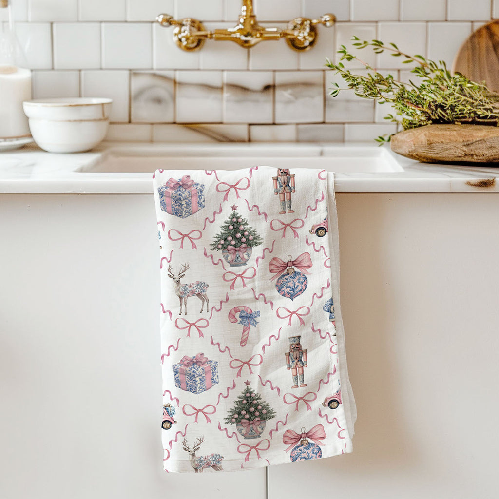Pink & Blue Chinoiserie Christmas Kitchen Towel