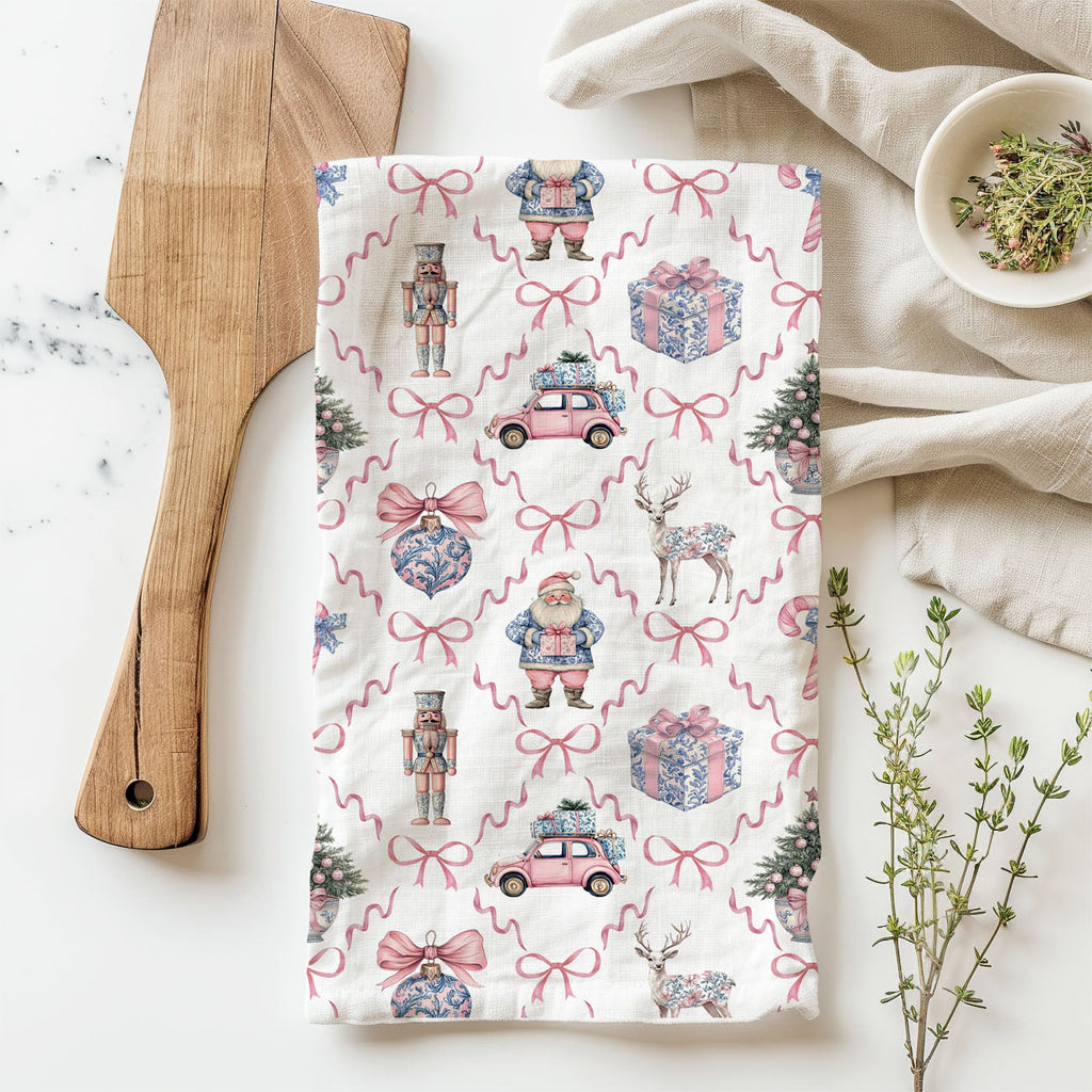 Pink & Blue Chinoiserie Christmas Kitchen Towel