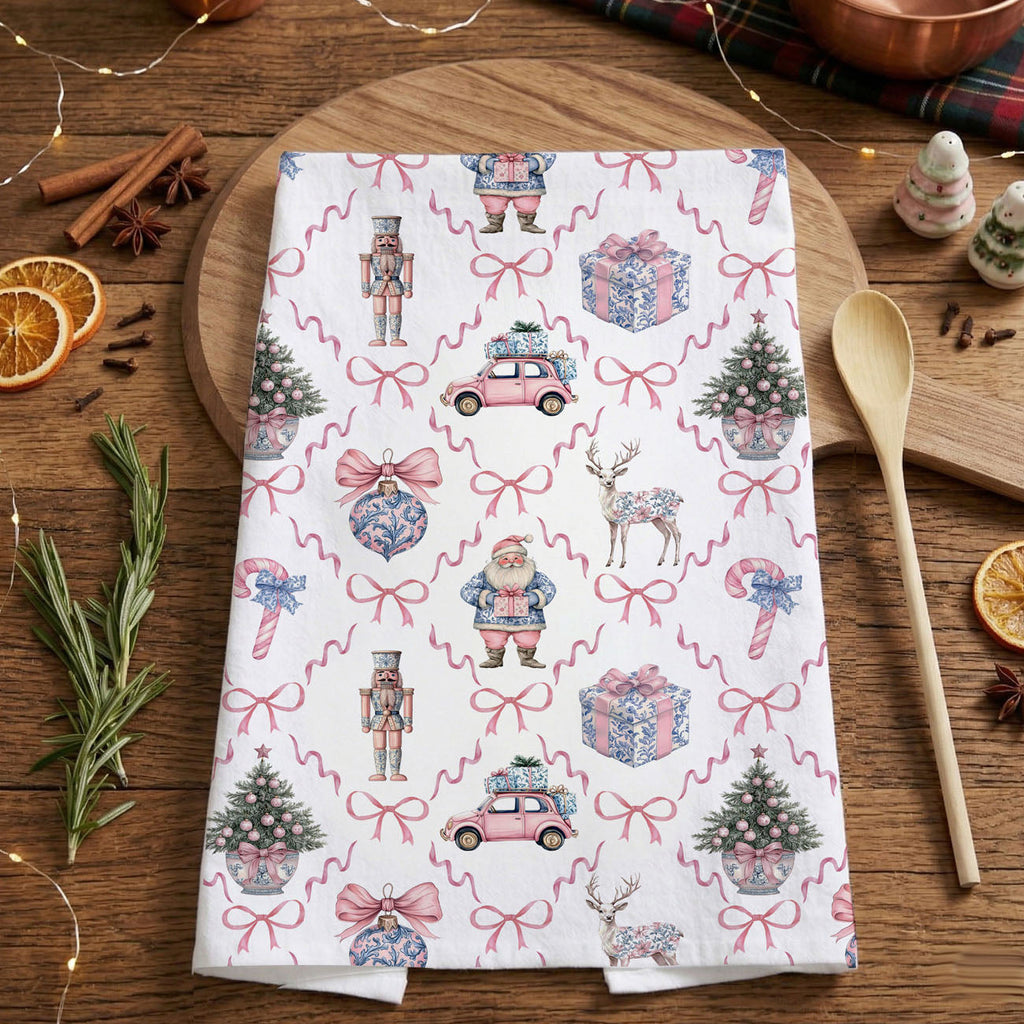 Pink & Blue Chinoiserie Christmas Kitchen Towel