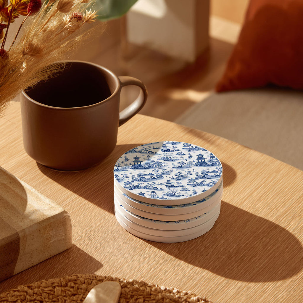 Blue & White Chinoiserie Ceramic Coasters