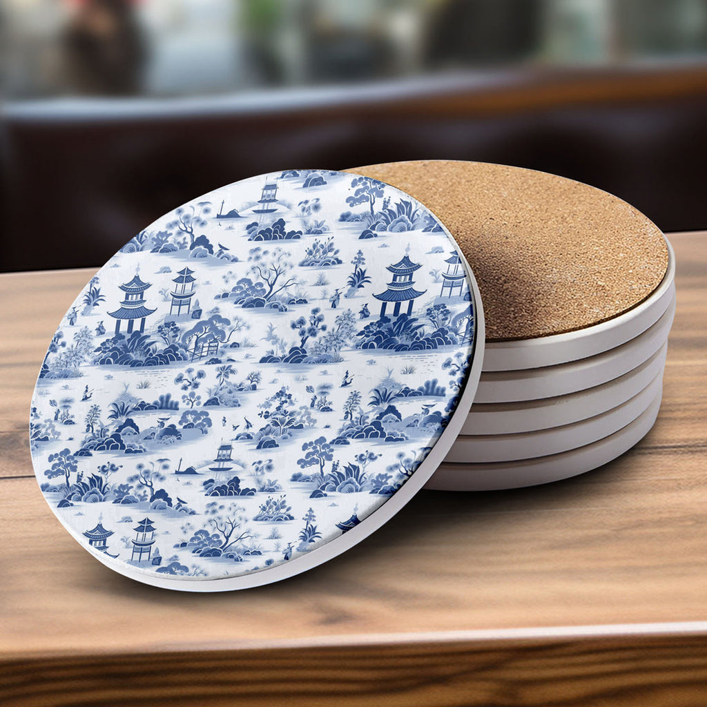 Blue & White Chinoiserie Ceramic Coasters