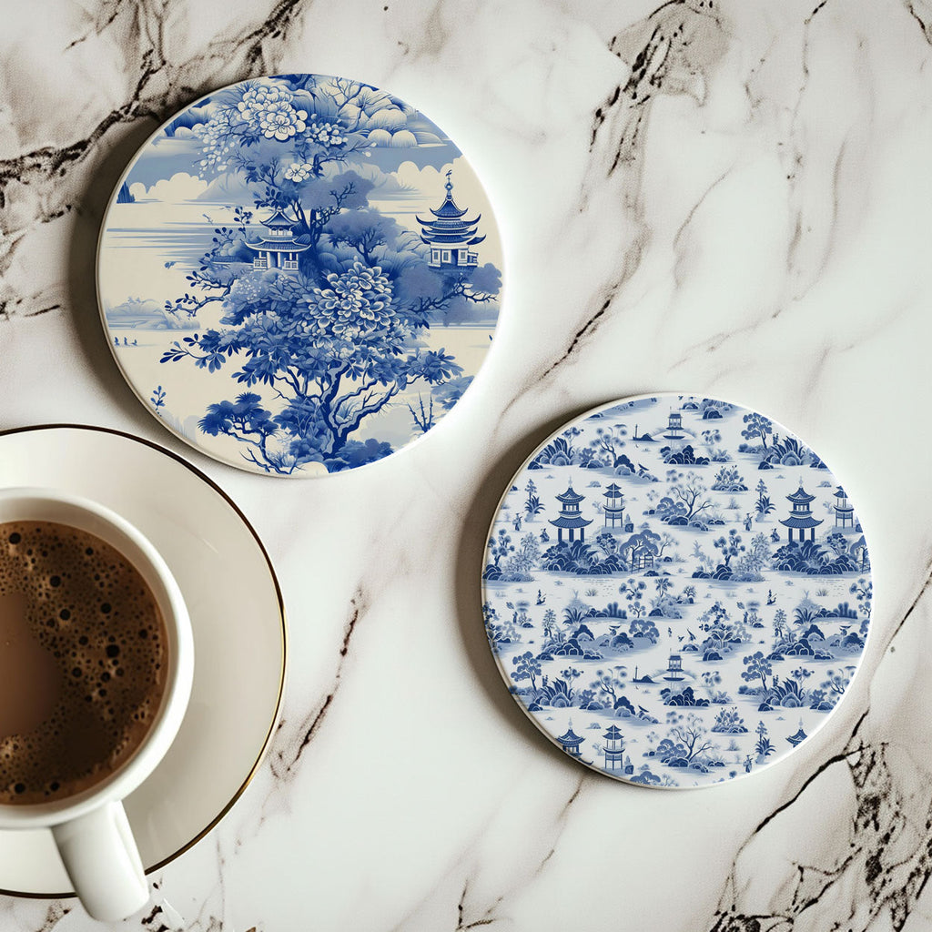 Blue & White Chinoiserie Ceramic Coasters