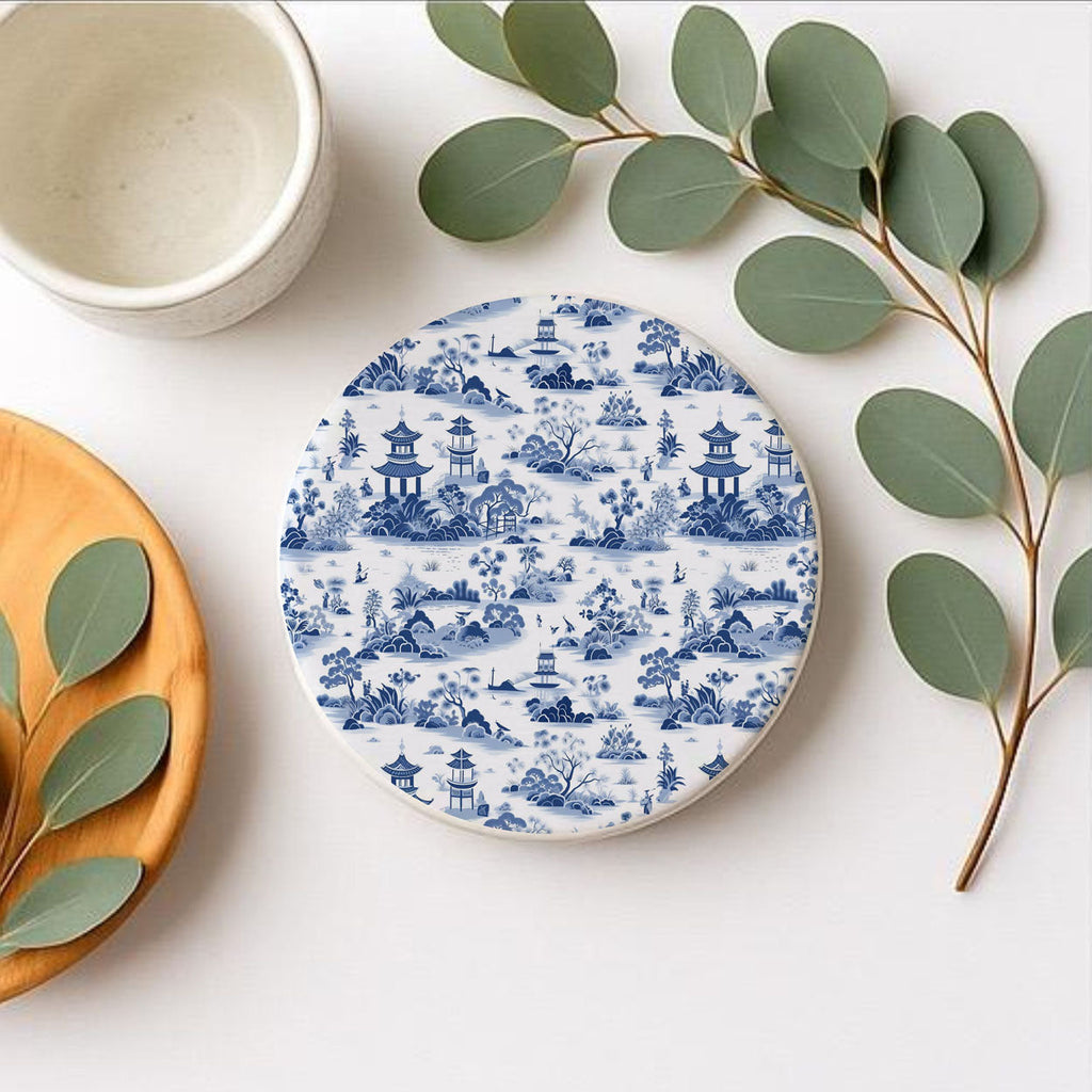 Blue & White Chinoiserie Ceramic Coasters