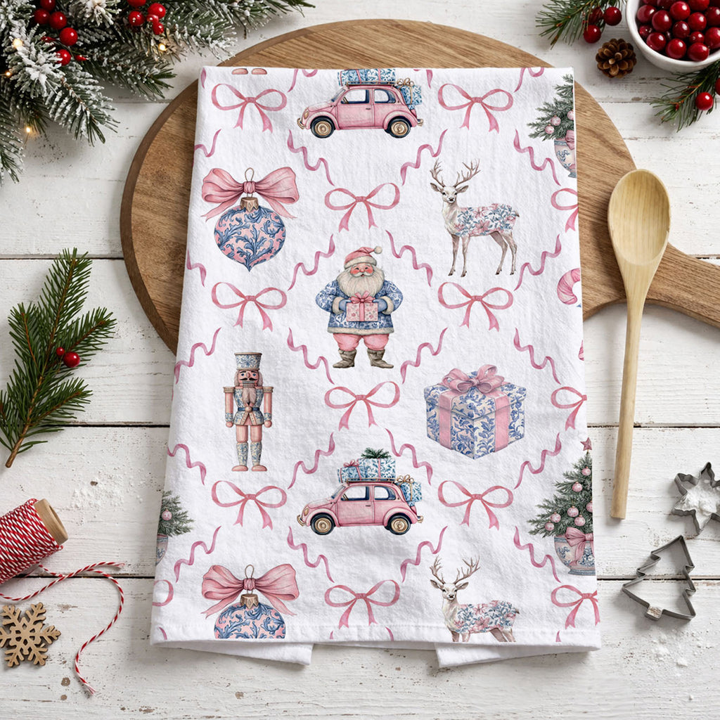 Pink & Blue Chinoiserie Christmas Kitchen Towel