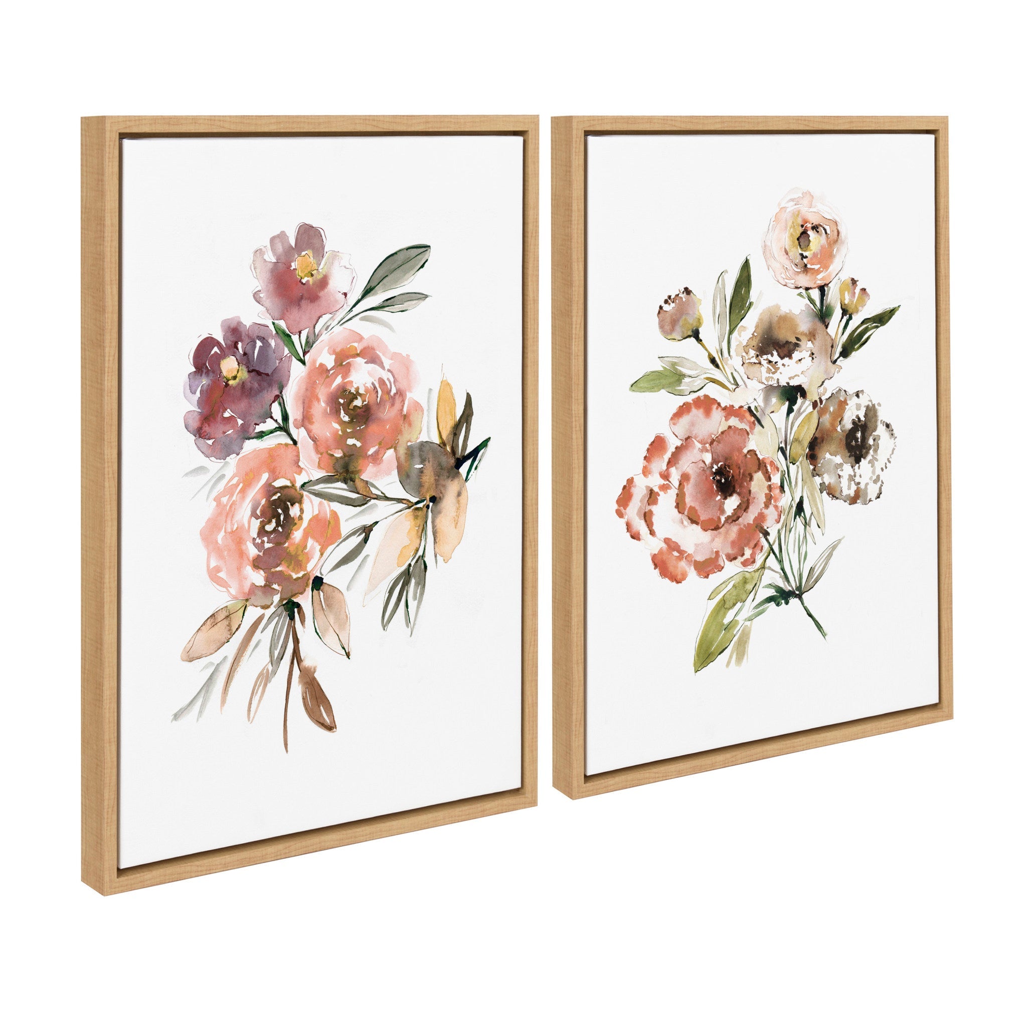 Sylvie Peach Roses and Floral Bouquet Muted Framed Canvas Art Set by Sara Berrenson