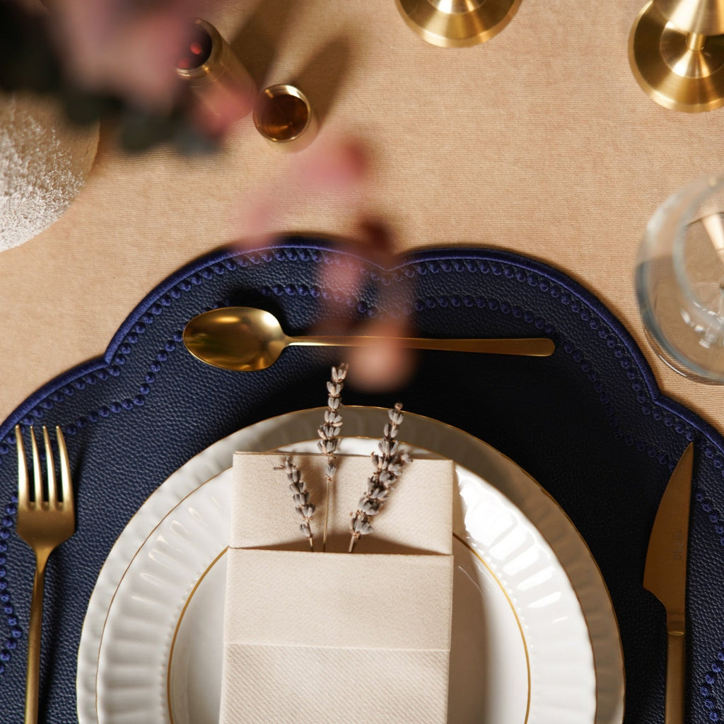 NURTURE NAVY BLUE FAUX LEATHER SCALLOPED PLACEMAT (Set Of 4)