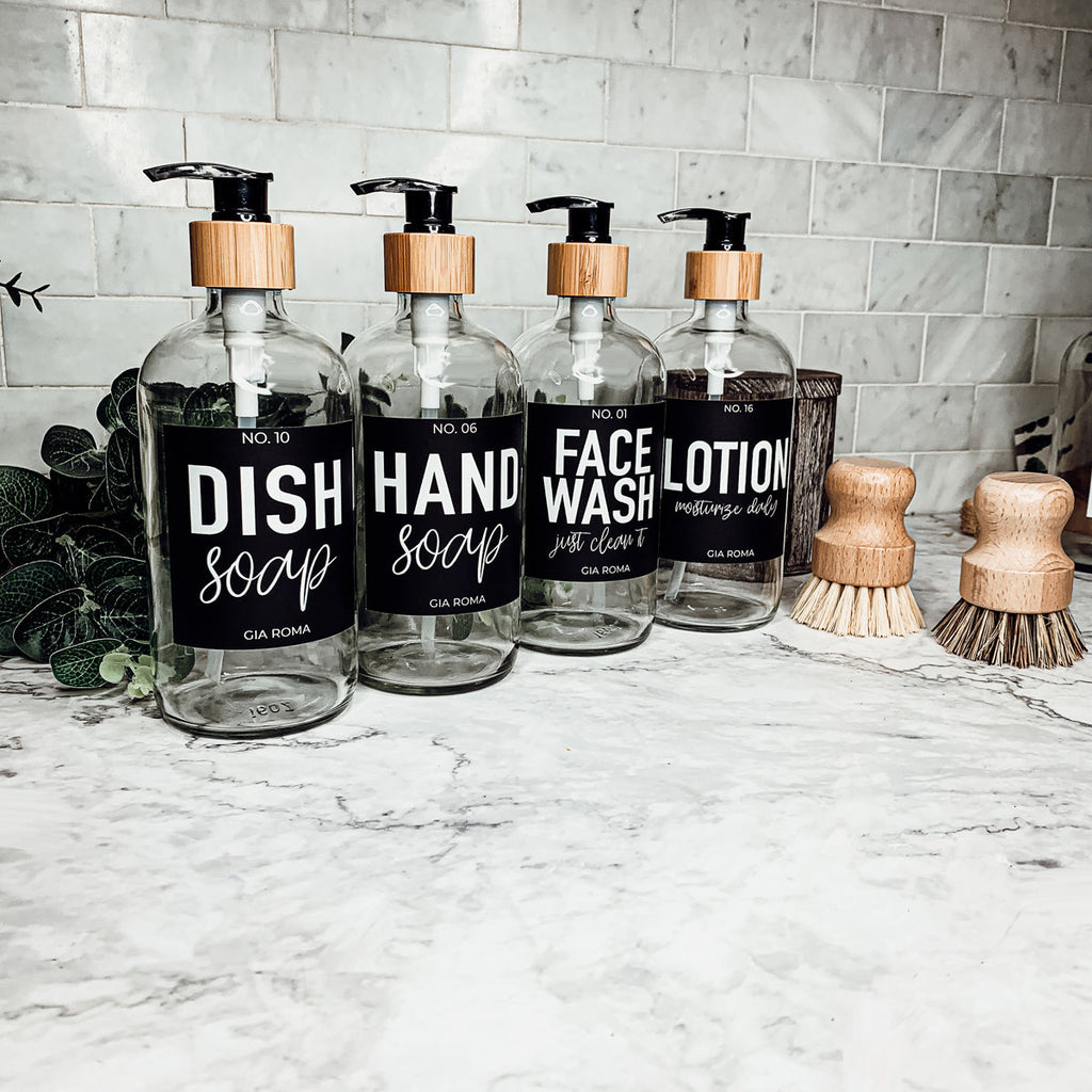 Clear Glass Refillable Soap Dispenser — 16 oz