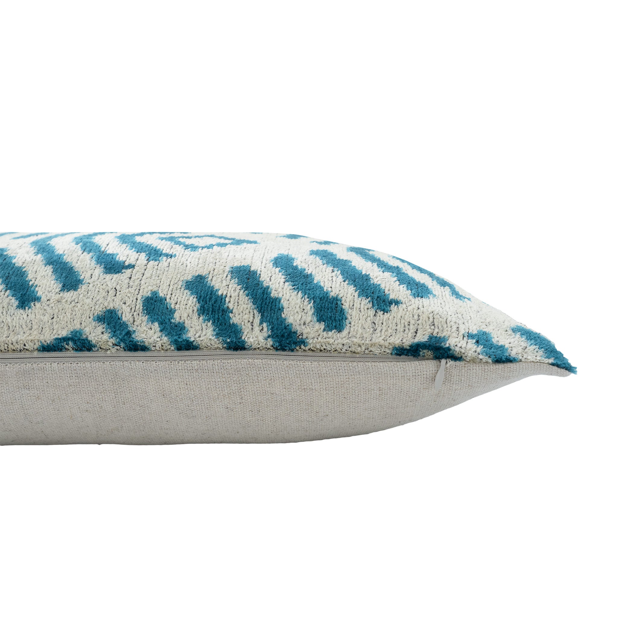 Coastal Blue Silk Velvet Ikat Throw Pillow Cover 16 X 24