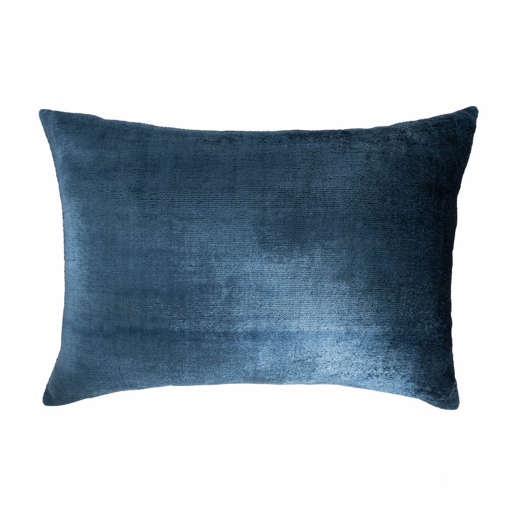 Coastal Blue Silk Velvet Ikat Pillow Cover, 16 x 24