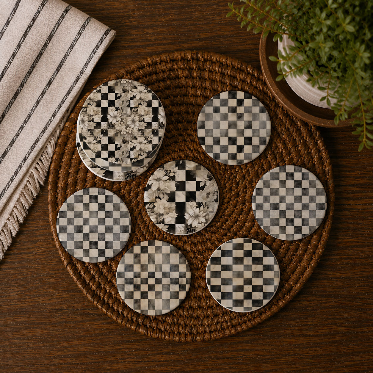 Courtly Check Ceramic Coasters