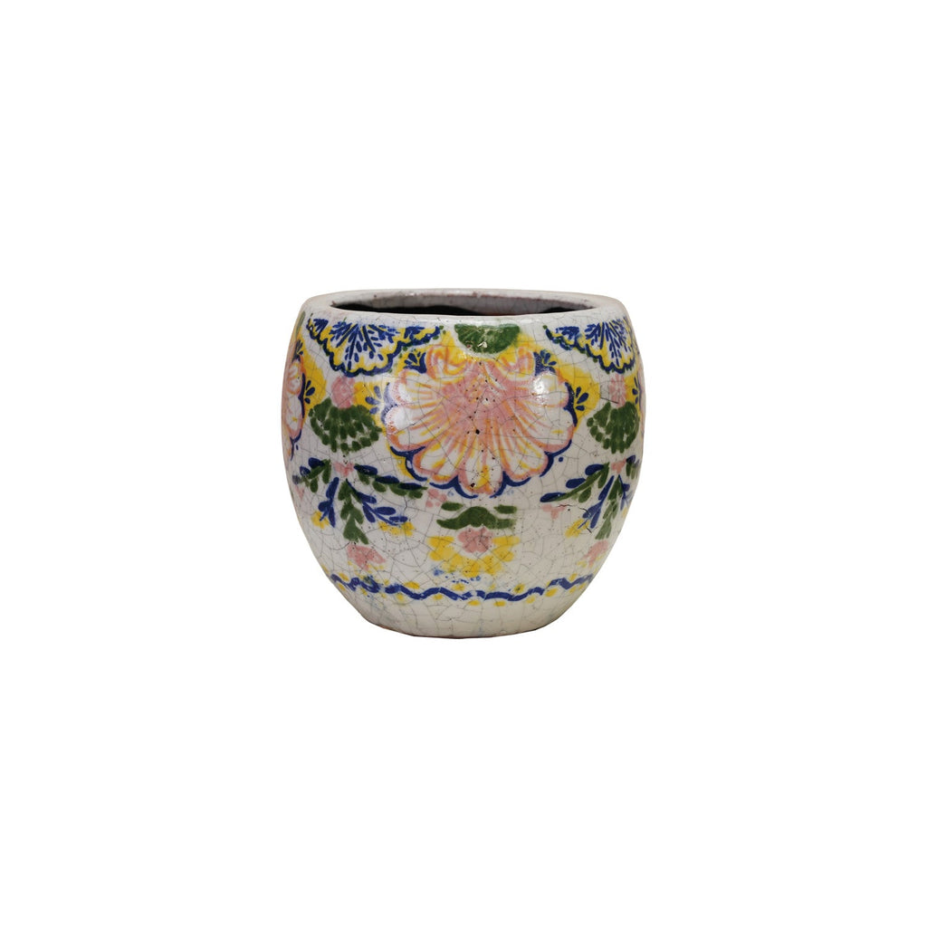 Crackle Glaze Floral Pattern Terracotta Planter | 2 Sizes