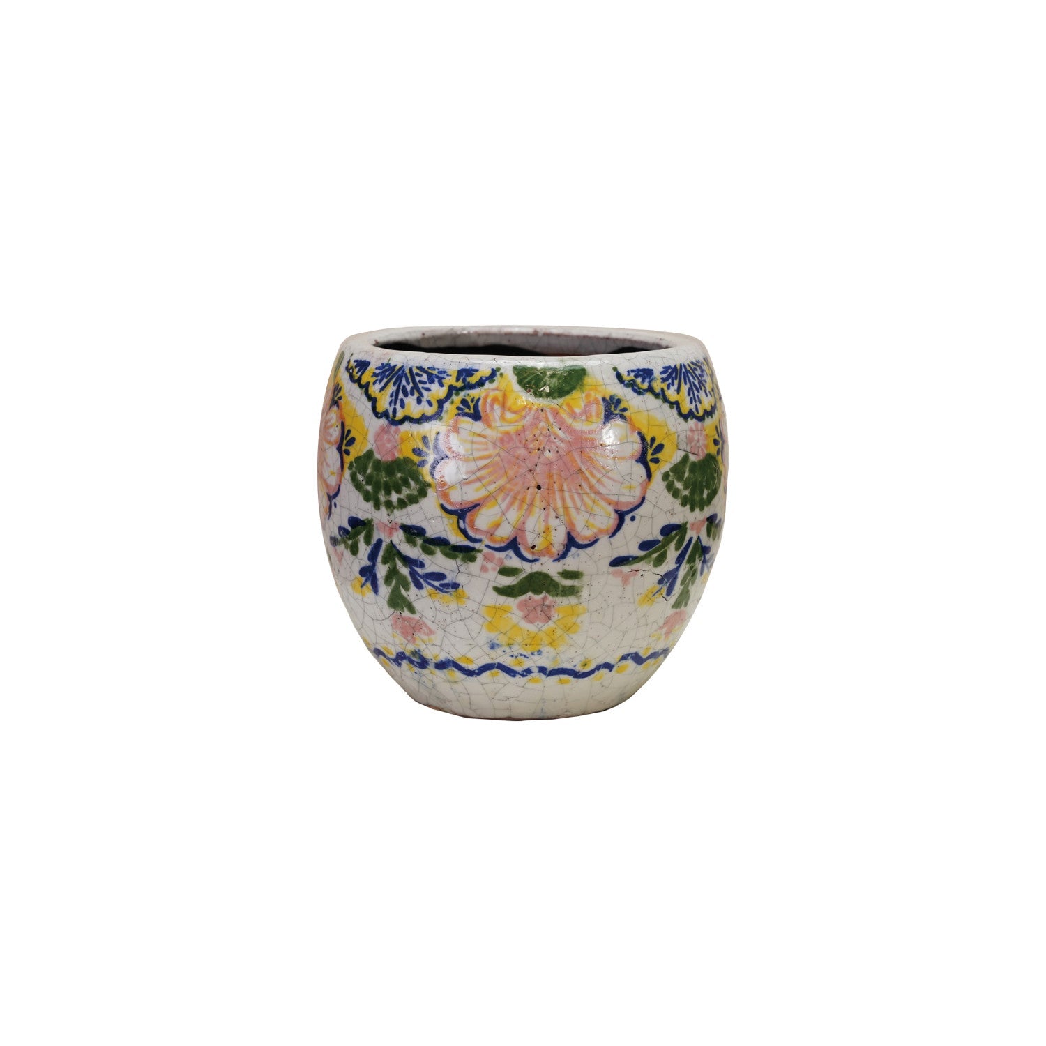 Crackle Glaze Floral Pattern Terracotta Planter | 2 Sizes
