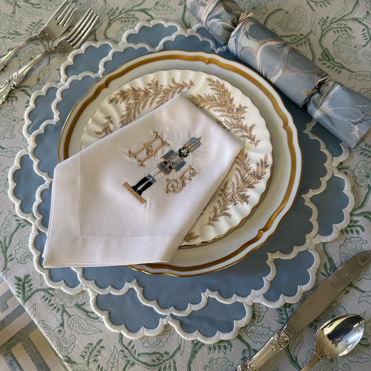 CRESSIDA SCALLOPED BLUE FABRIC PLACEMAT (Set Of 4)