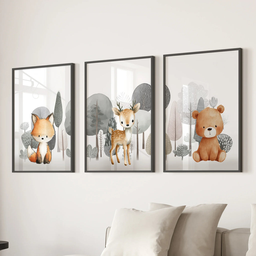 Woodland Animal Nursery Wall Art Set
