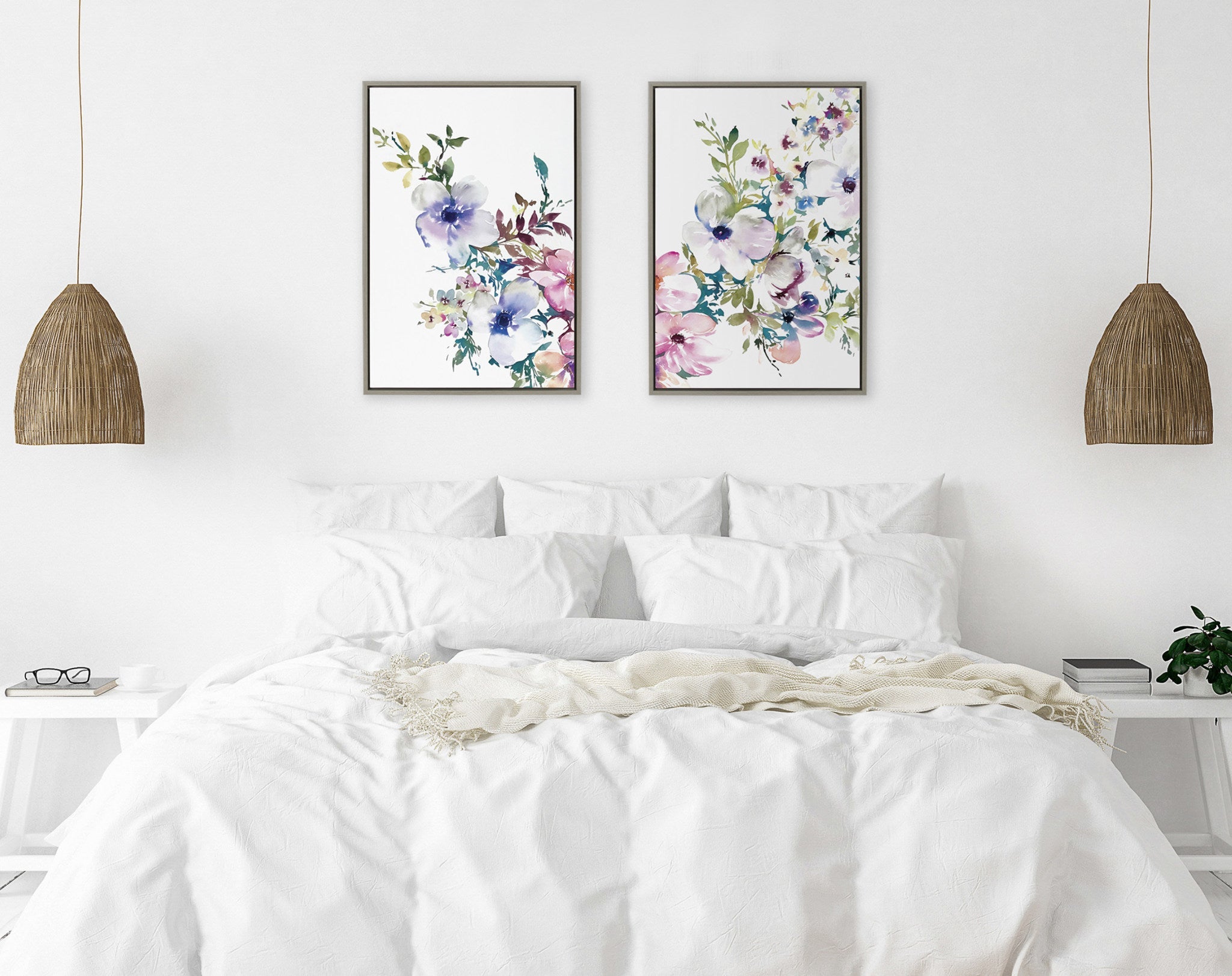 Sylvie Ink Wash Floral Left and Right Framed Canvas by Emma Daisy