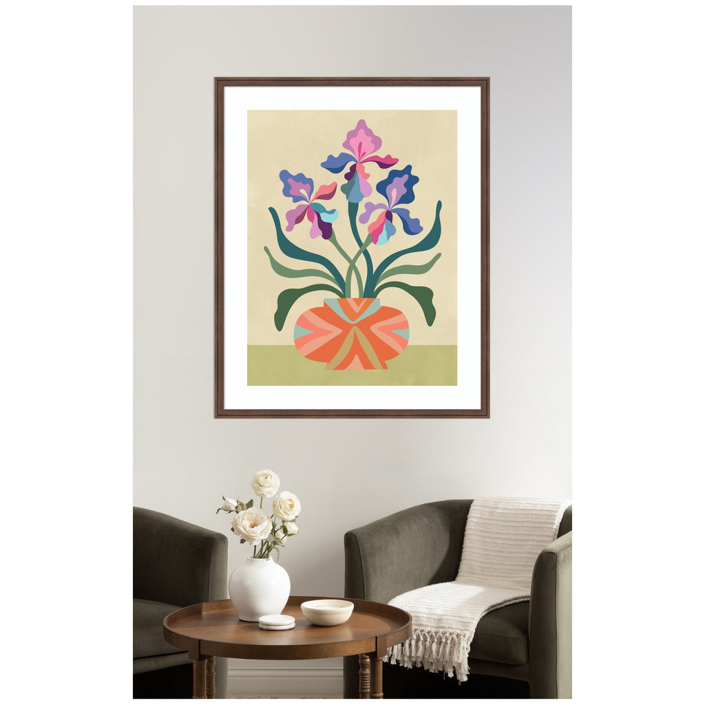 Framed Art Iris and Vase by Rachel Lee