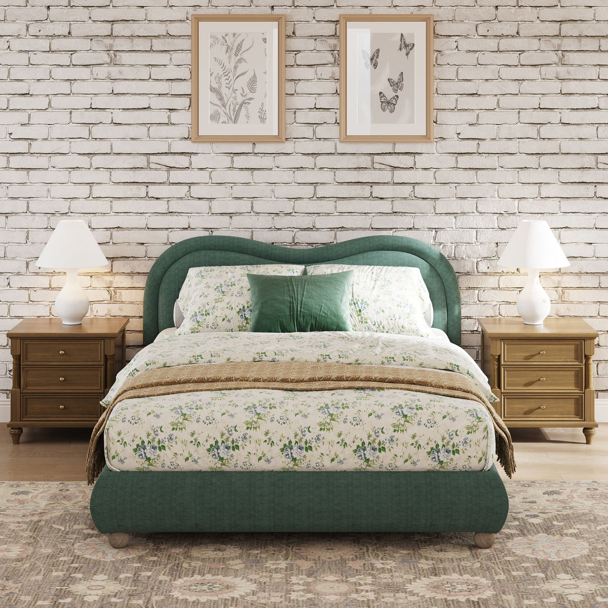 Upholstered Platform Bed Frame With Curved Headboard