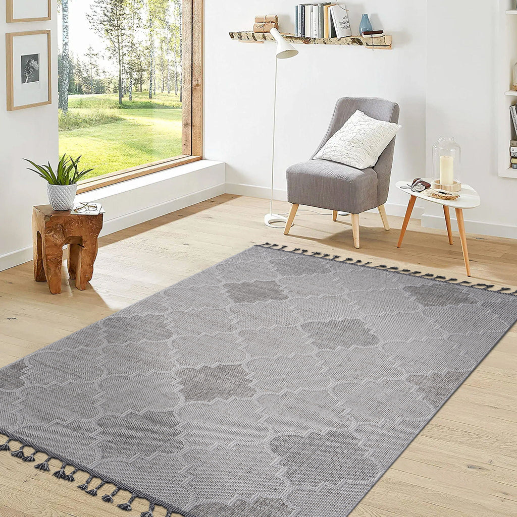 Guros 8' x 10' Trellis Indoor/Outdoor Area Rug - White/Gray