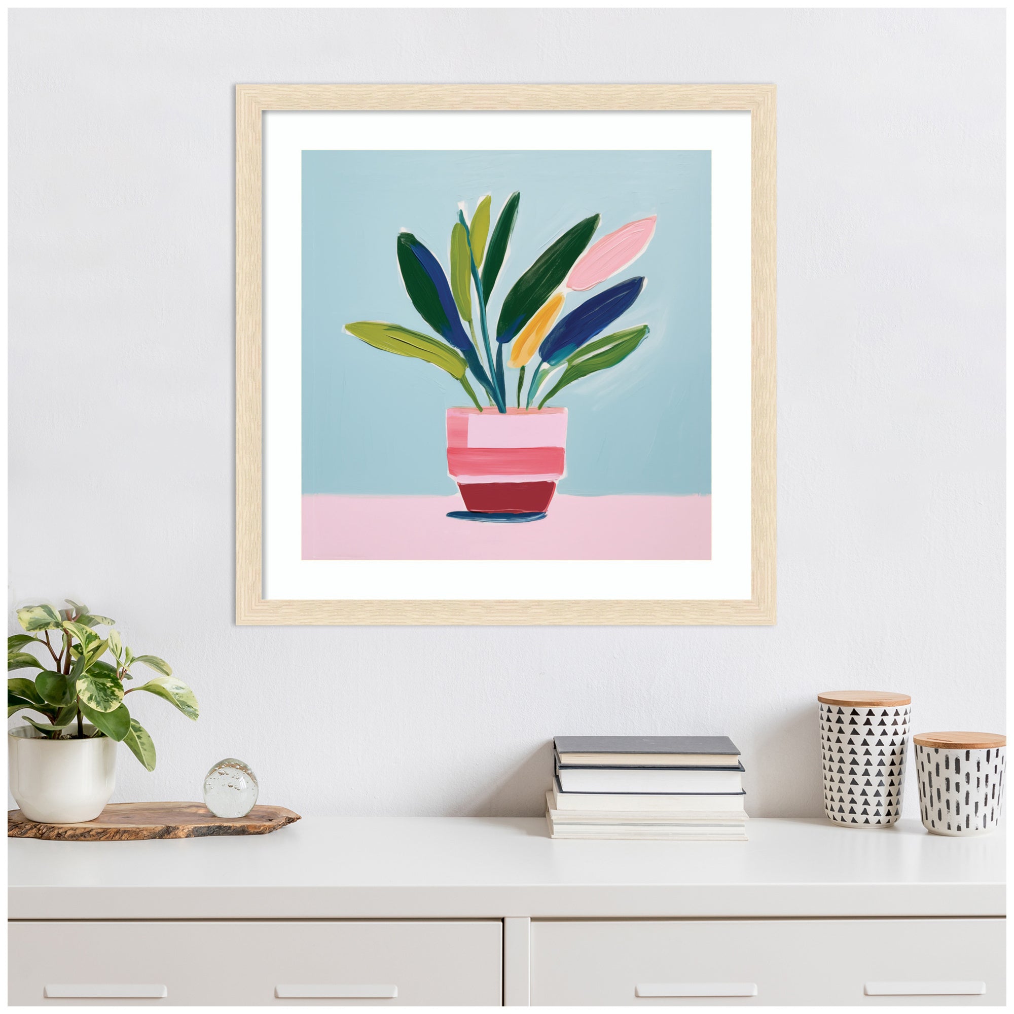 Framed Art Playful Potted Plant Still Life by The Creative Bunch Studio
