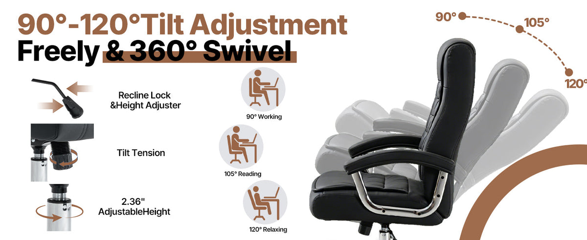 High-Back Executive Office Chair — Black or Camel