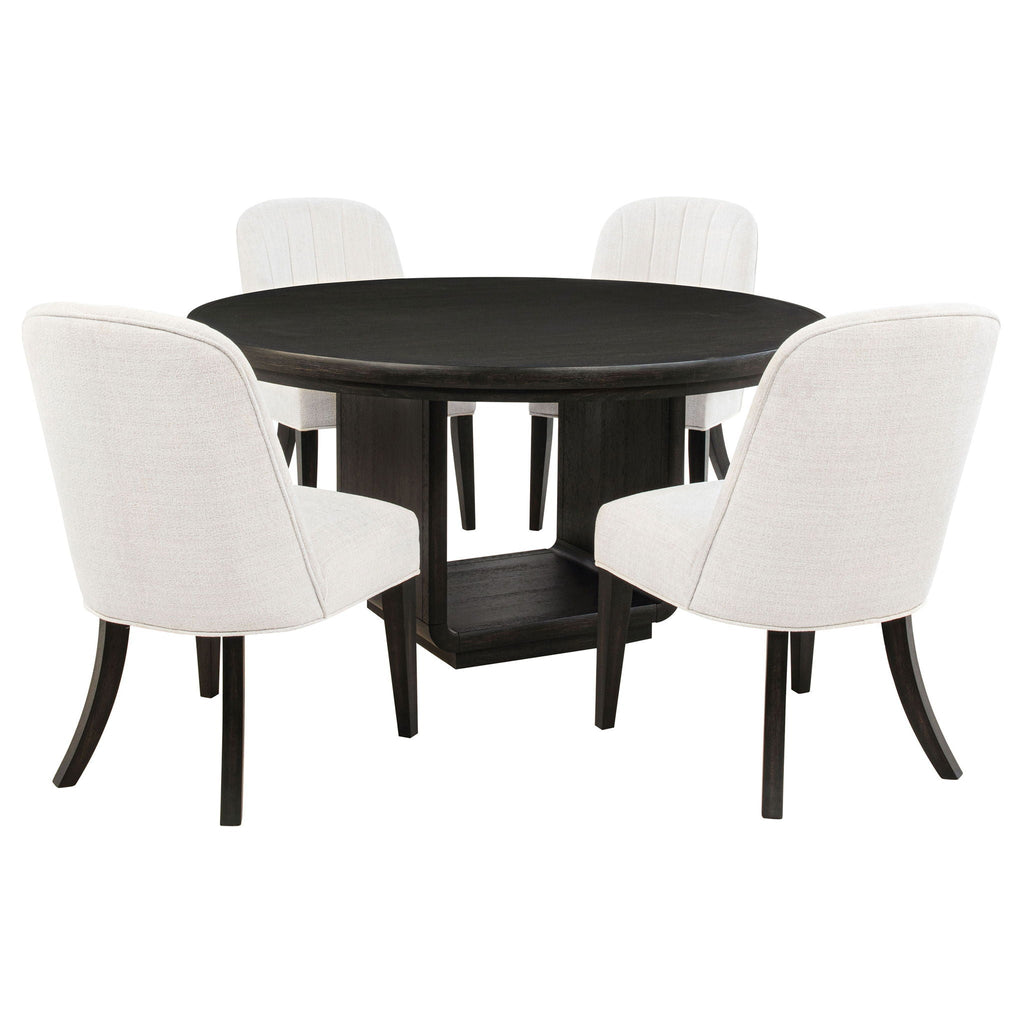 Leandro 5-Piece Round Dining Set — Channel-Back Chairs / Burnished Black