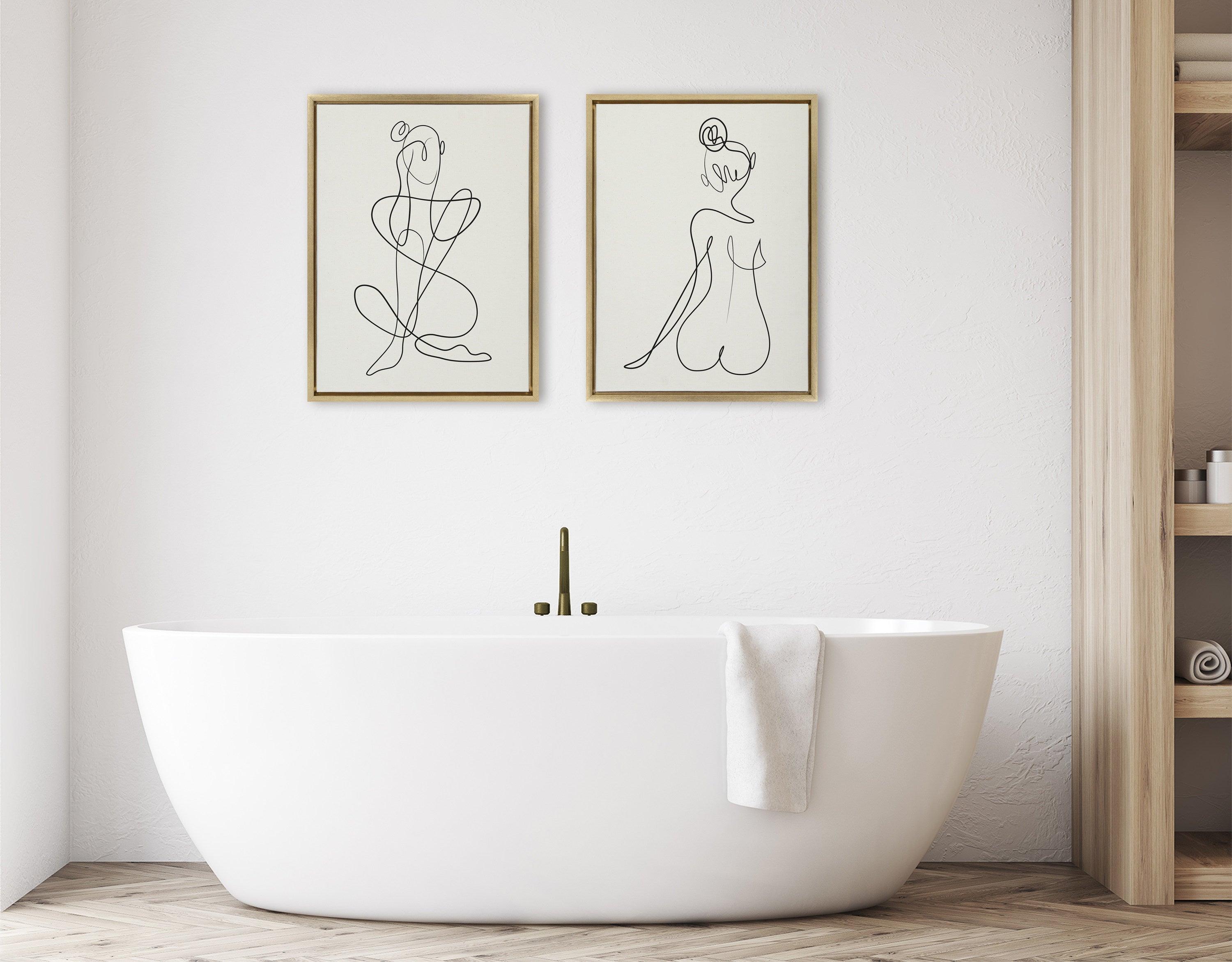 Sylvie Thinking of You Line Art and Sitting Beauty Framed Canvas Set by Rachel Lee of My Dream Wall