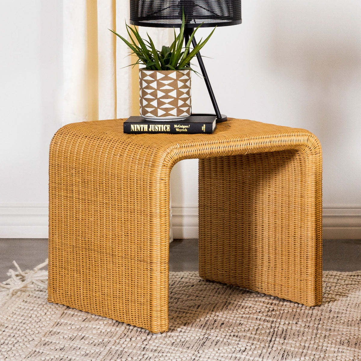 Woven Rattan Side Table — Natural