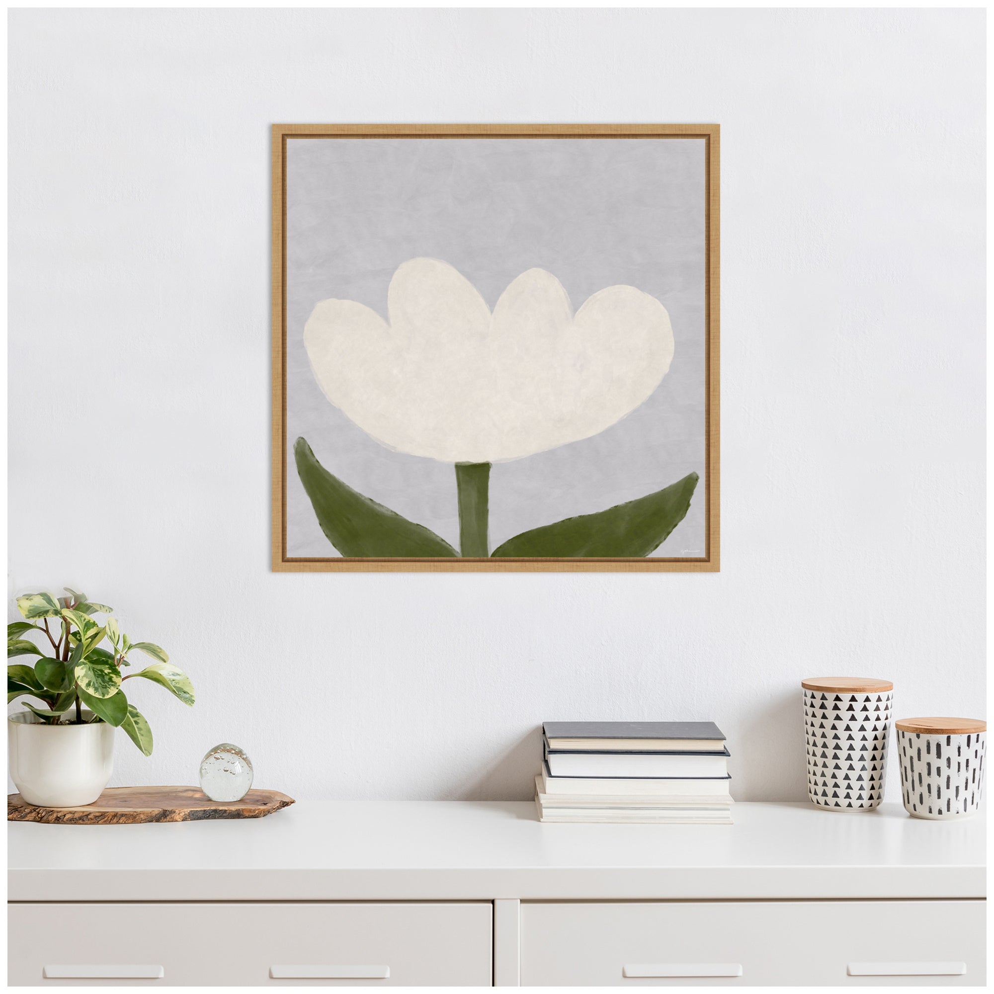 White Tulip by Gabrielly Guedes Framed Canvas Wall Art Print