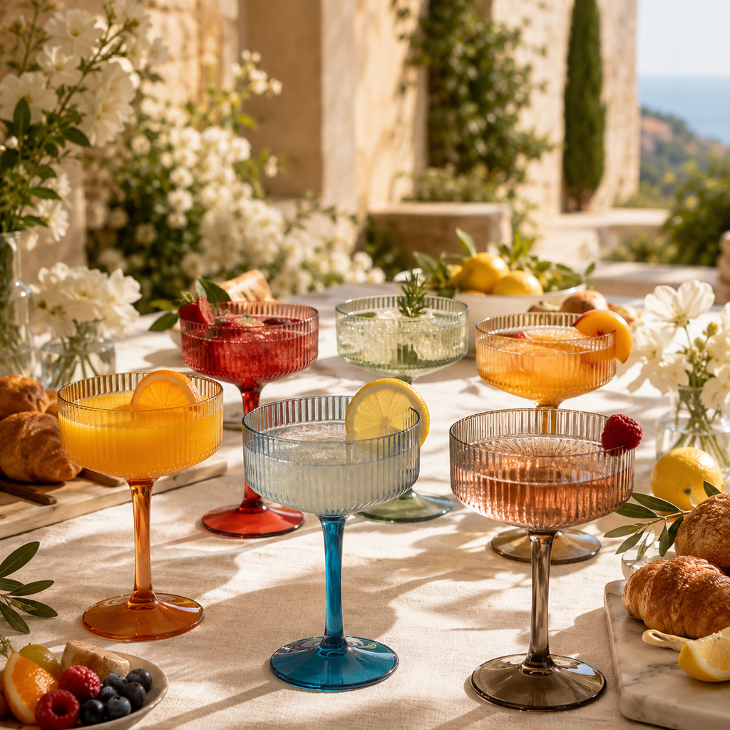 Eze Acrylic Ribbed Champagne Coupe, Cocktail Glassware, Set of 6