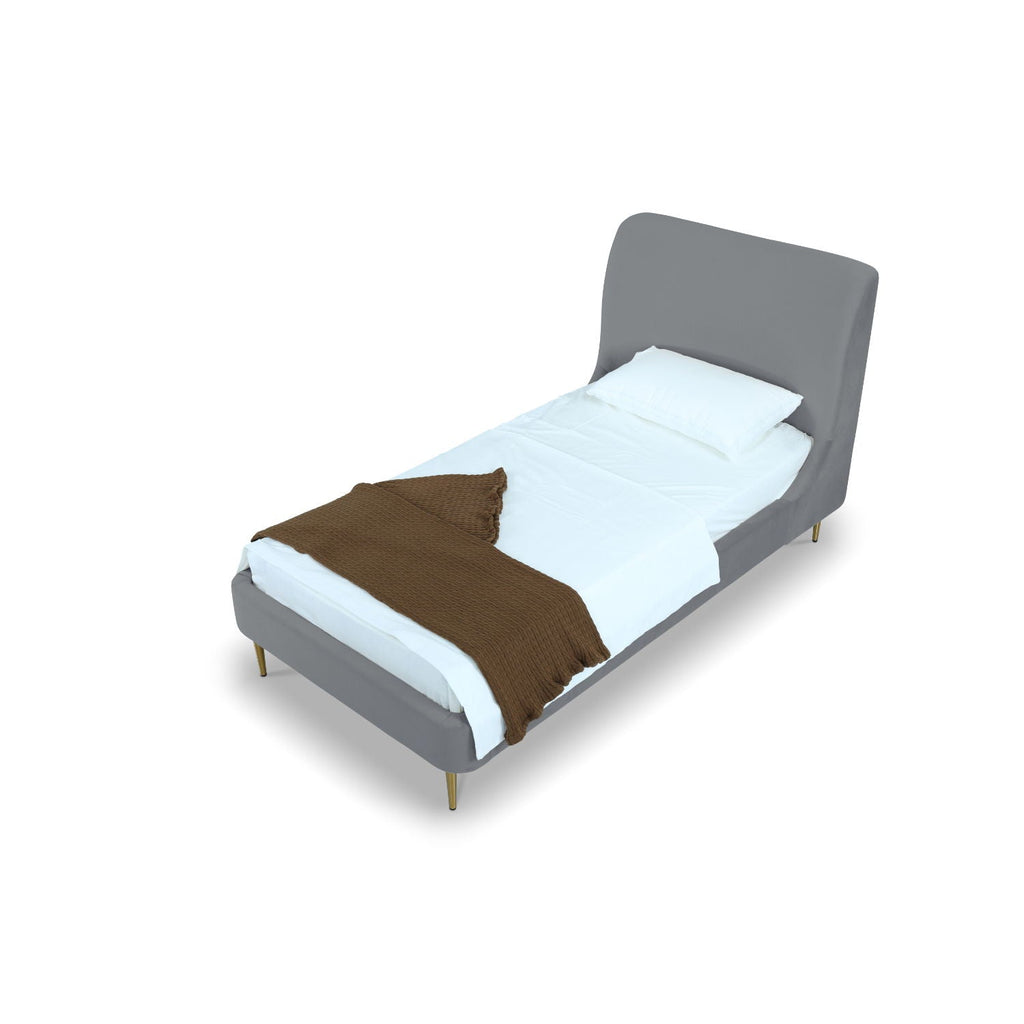 Mid-Century Modern Upholstered Bed With Curved Headboard