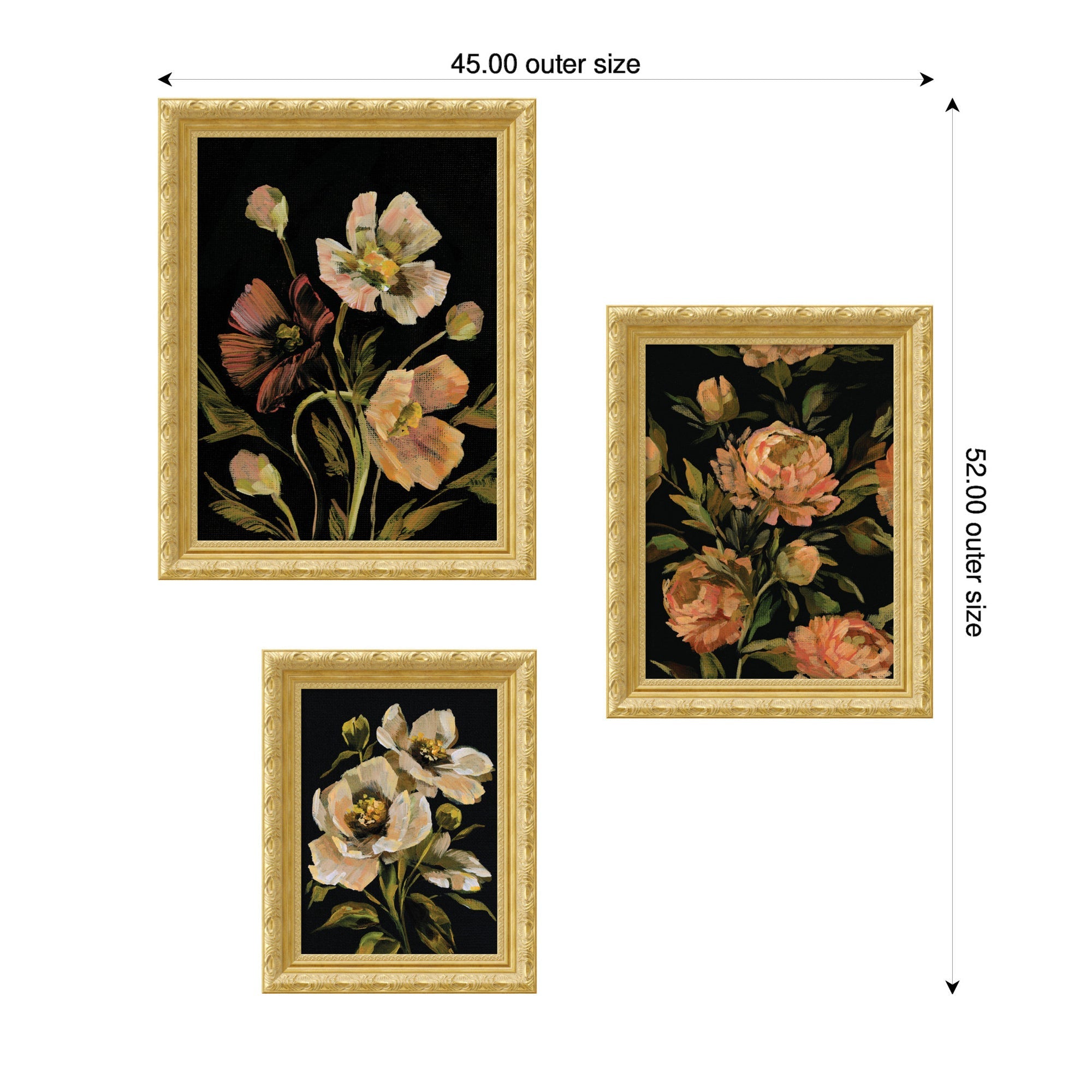 Moody Pink Floral — 3-Piece Framed Art Set