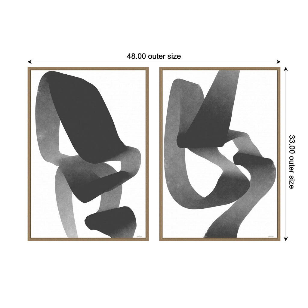 Black and White Abstract 01 & 02 2 Piece Framed Canvas Wall Art Set by Gabrielly Guedes