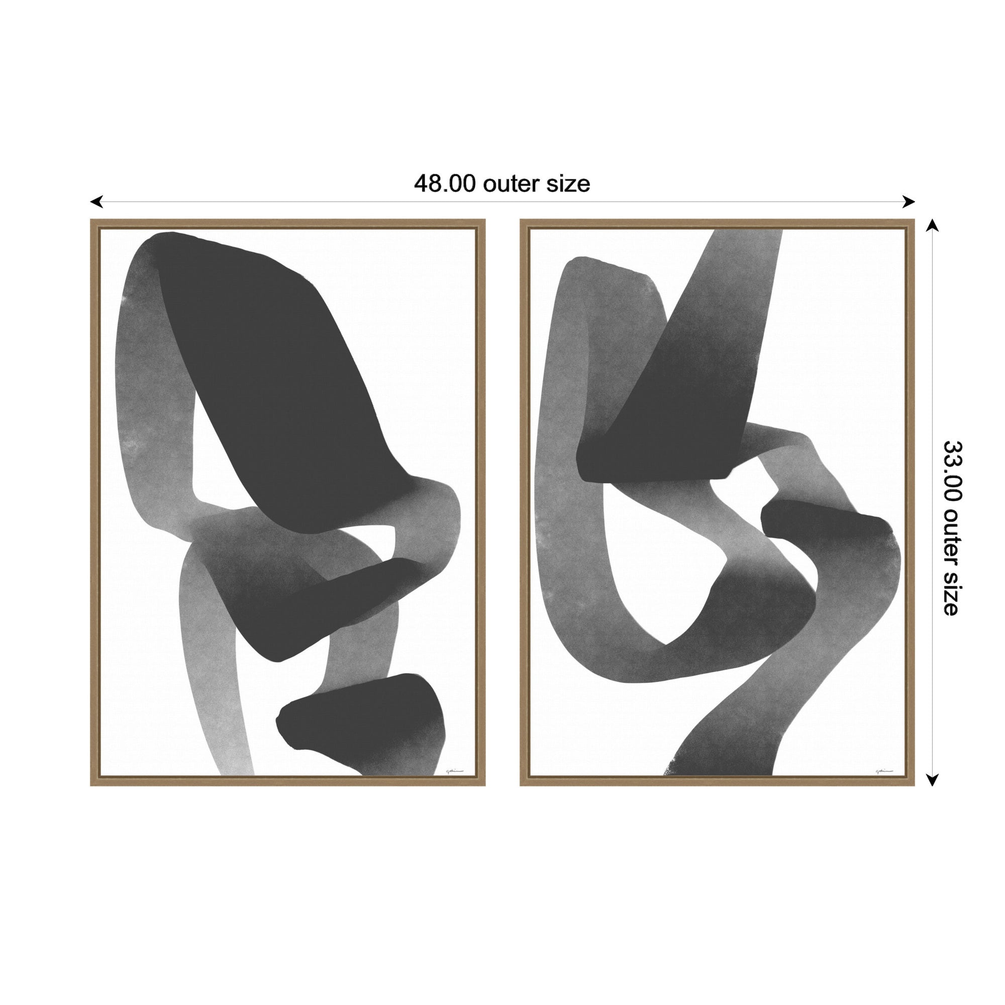 Black and White Abstract 01 & 02 2 Piece Framed Canvas Wall Art Set by Gabrielly Guedes