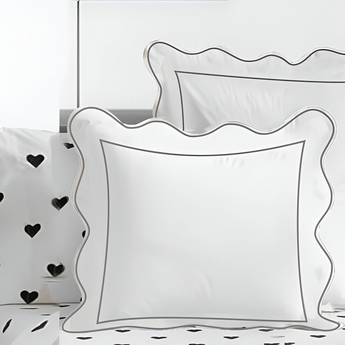 400TC Cotton Scallop Embroidery & Border Sateen Solid Euro Sham
