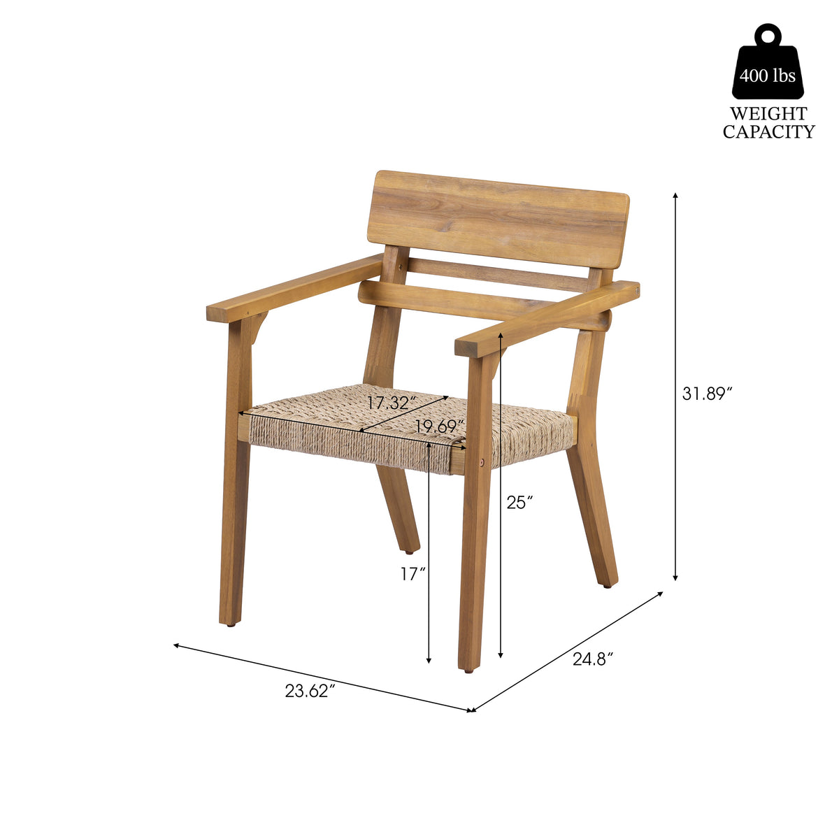 Outdoor Acacia Wood Dining Chairs with Woven Wicker Seats - Natural