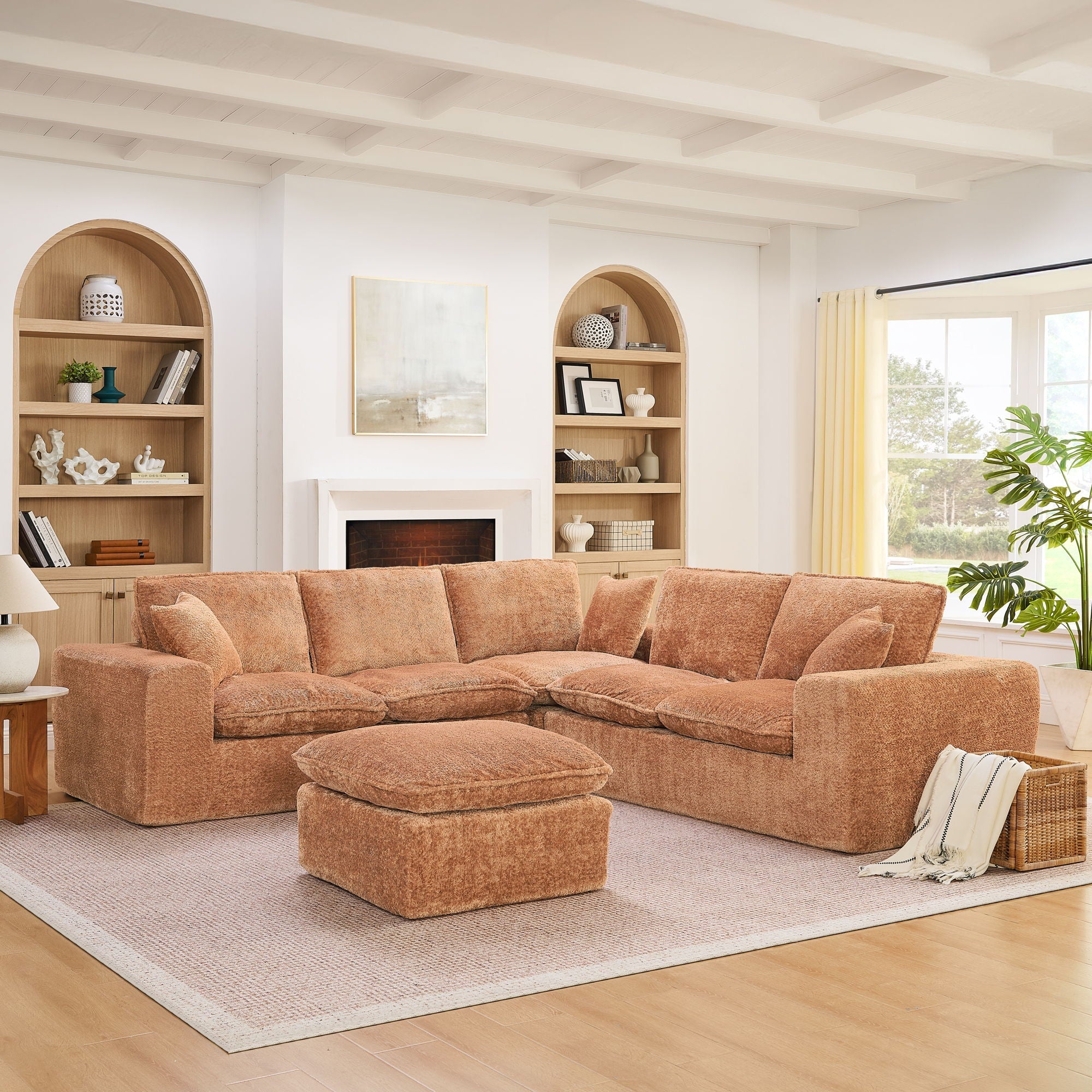 Cloud-Comfort Modular Sectional Sofa with Moveable Ottoman