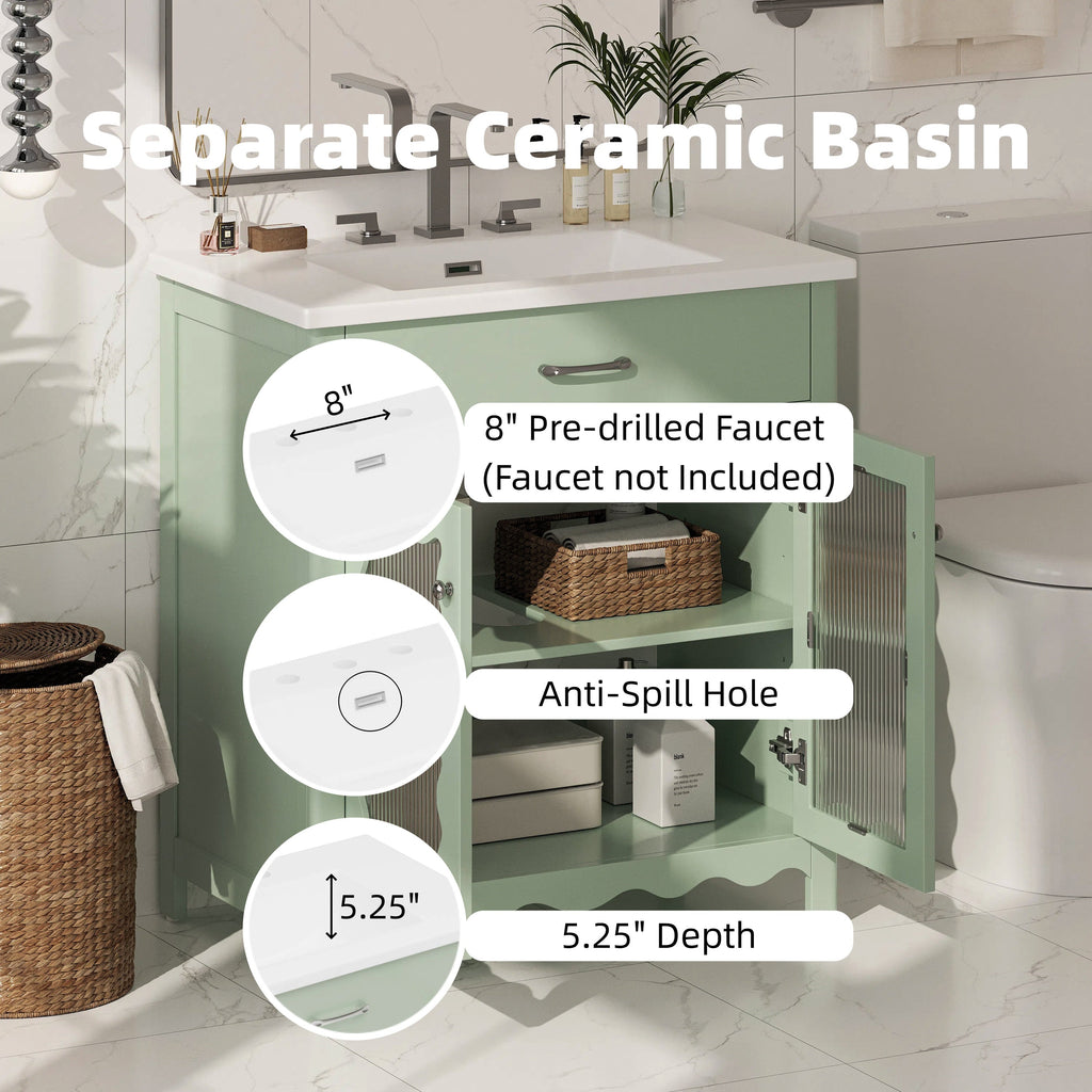 30-Inch Bathroom Vanity with Tempered Glass