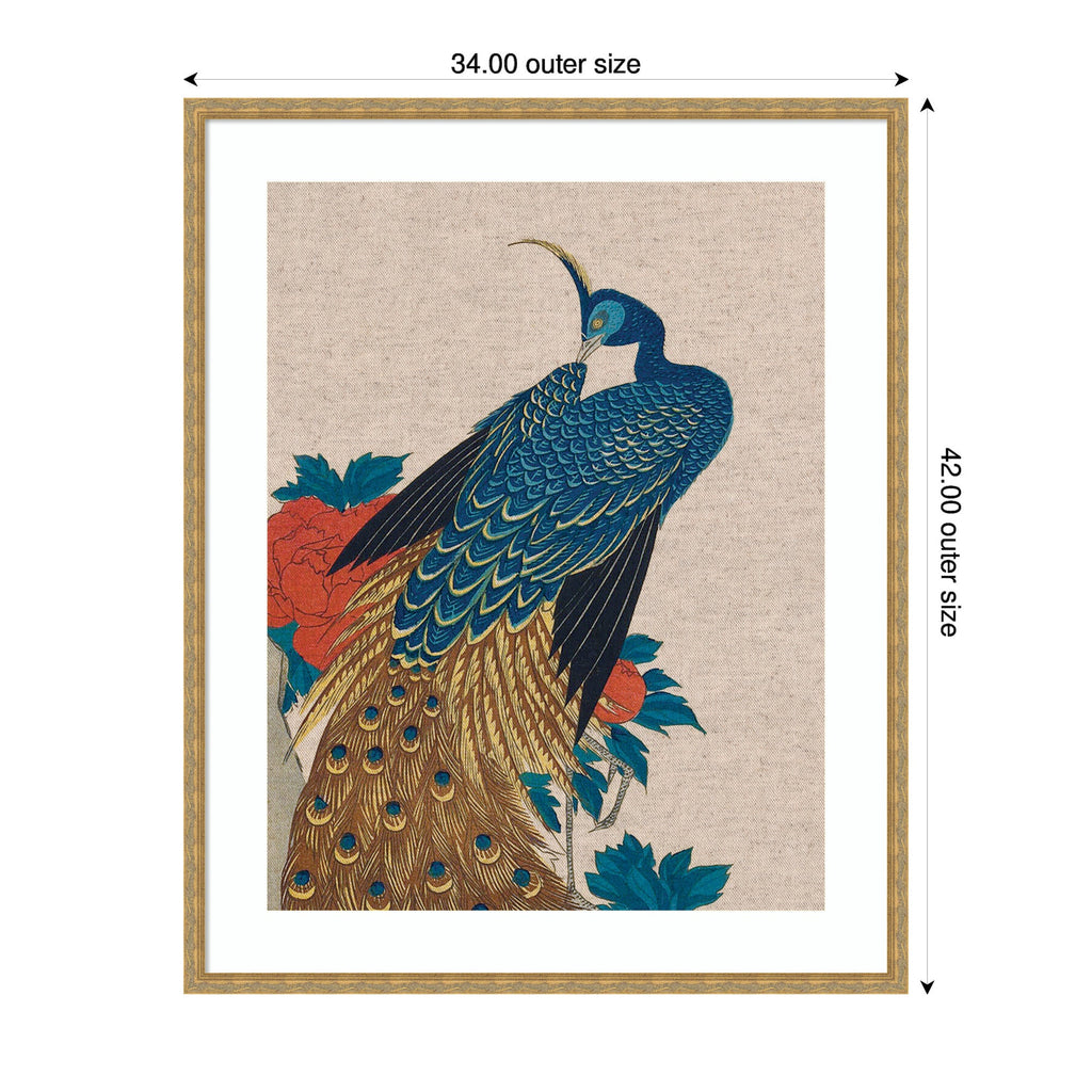 Framed Art Peacock and Peonies 1840 Utagawa Hiroshige Neutral Linen by The Art Institute of Chicago