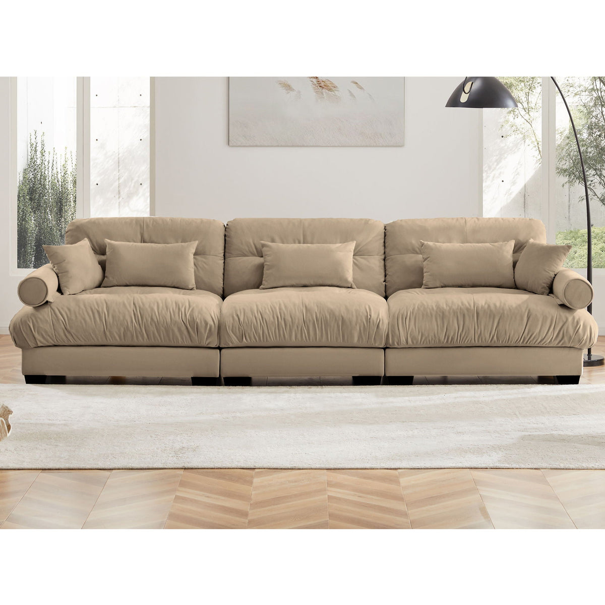 Modern Oversize Sofa With Cloud Like Comfort, Featuring Waist And Throw Pillows