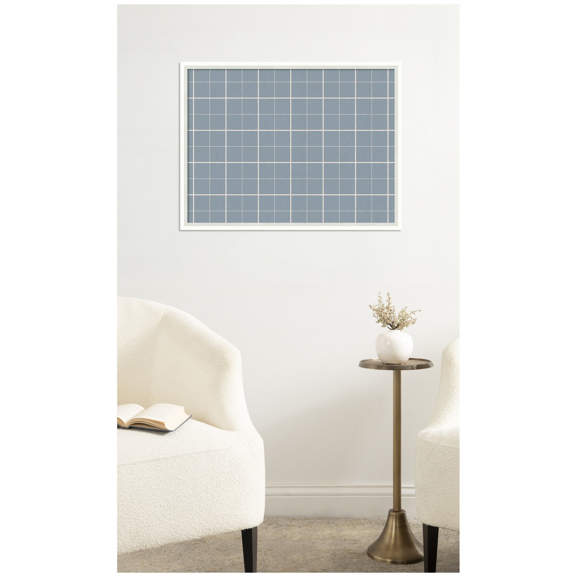 Framed Fabric Pinboard Light Blue Plaid Wall Organization