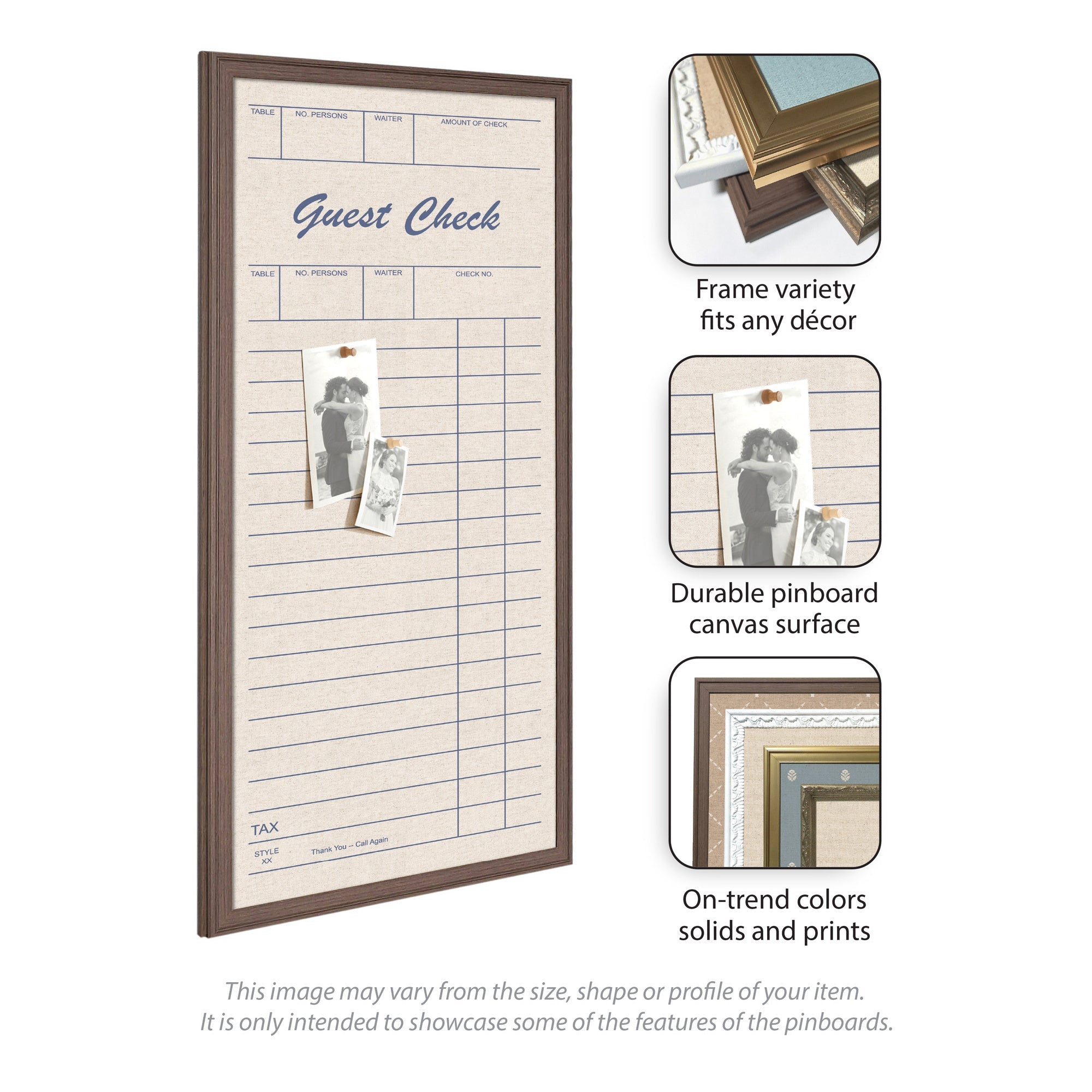 Framed Fabric Pinboard Linen Guest Check Wall Organization